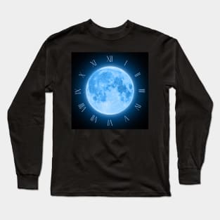 Blue Super Moon Glowing With Blue Halo Clock Long Sleeve T-Shirt